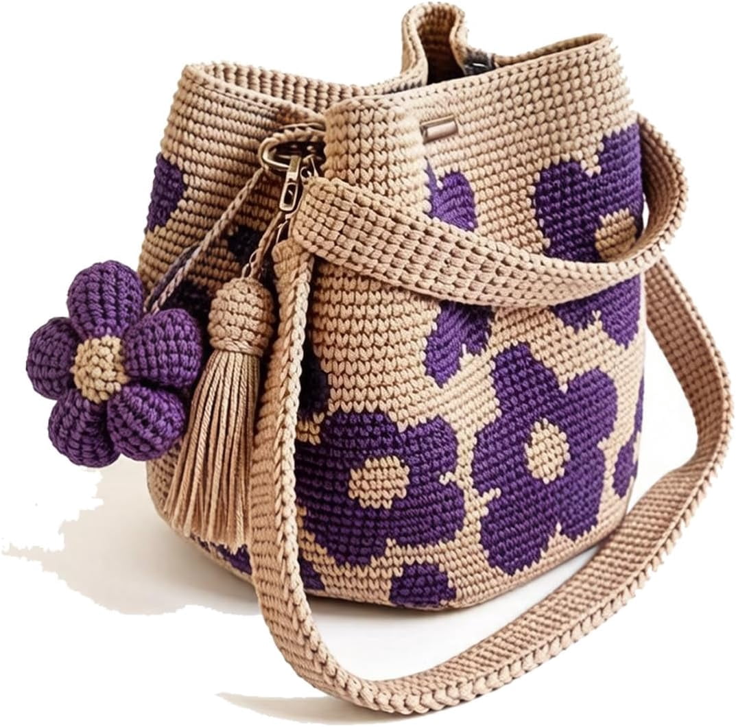 Handmade Crochet Flower Tote, Crochet Tote Bag for Women, Boho Floral Woven Beach Bags for Shopping, Beach, Travel, Daily Use