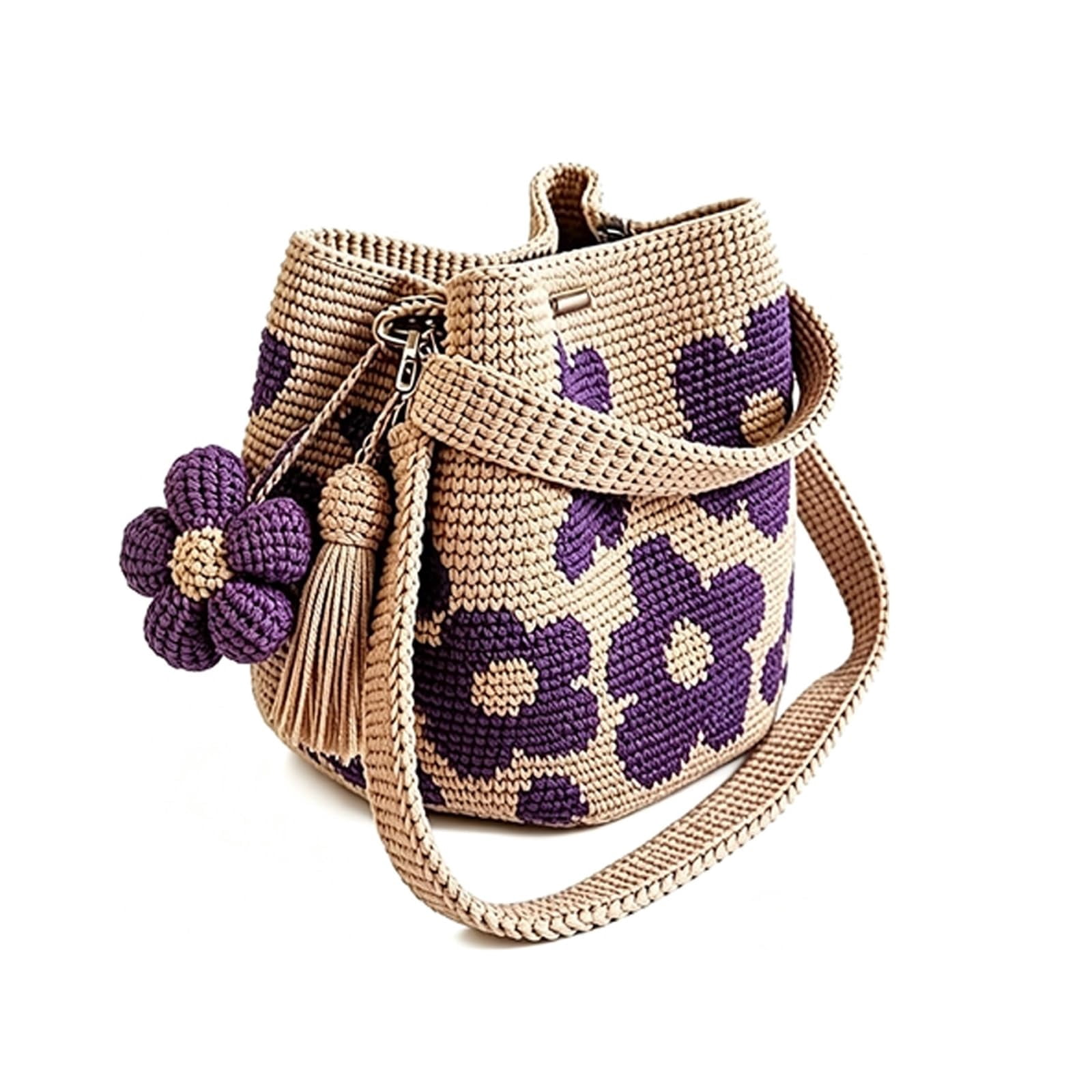 Handmade Crochet Flower Tote Knit Boho Beach Handbags Crossbody Shoulder Bag for Women Large Capacity Design