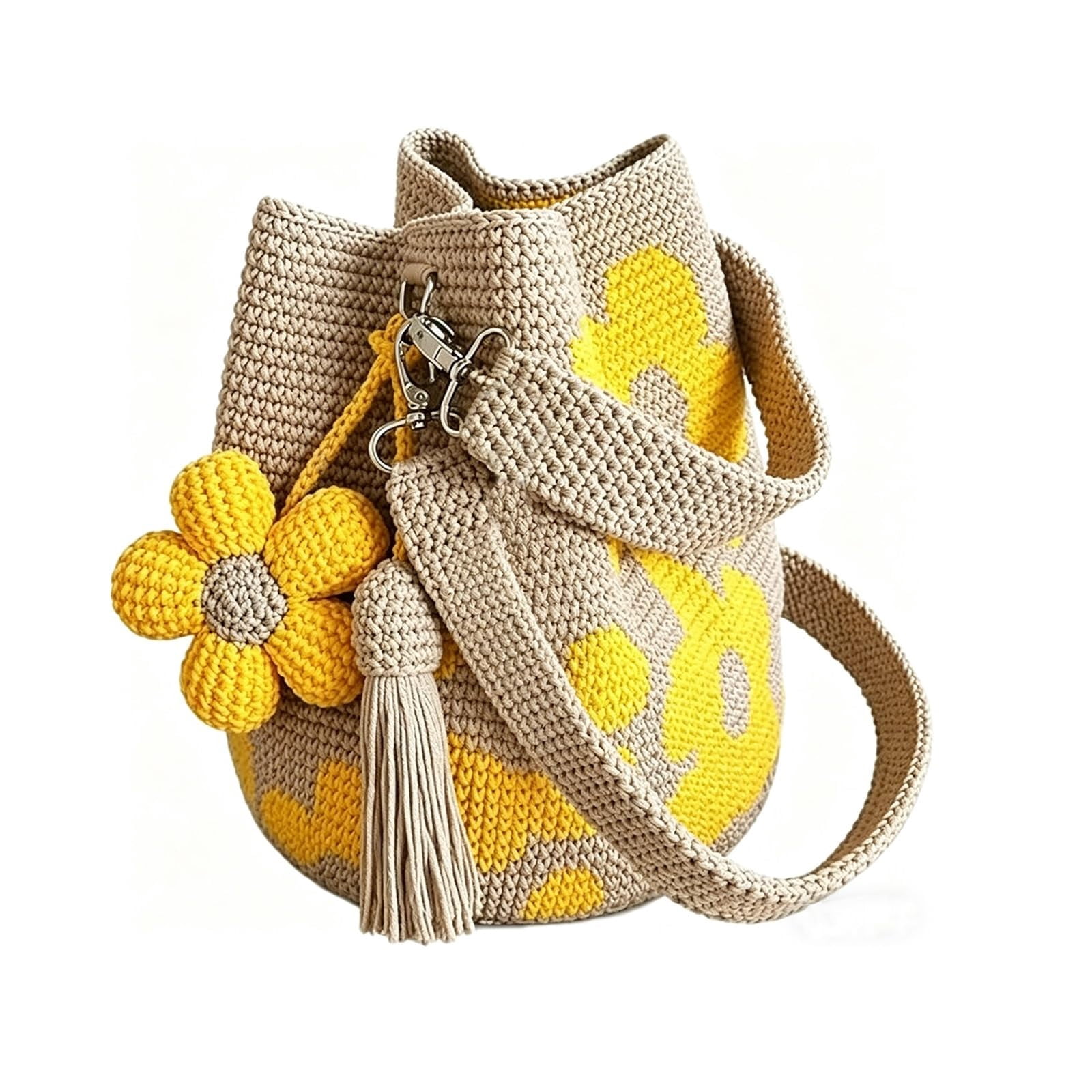 Handmade Crochet Flower Tote Knit Boho Beach Handbags Crossbody Shoulder Bag for Women Large Capacity Design