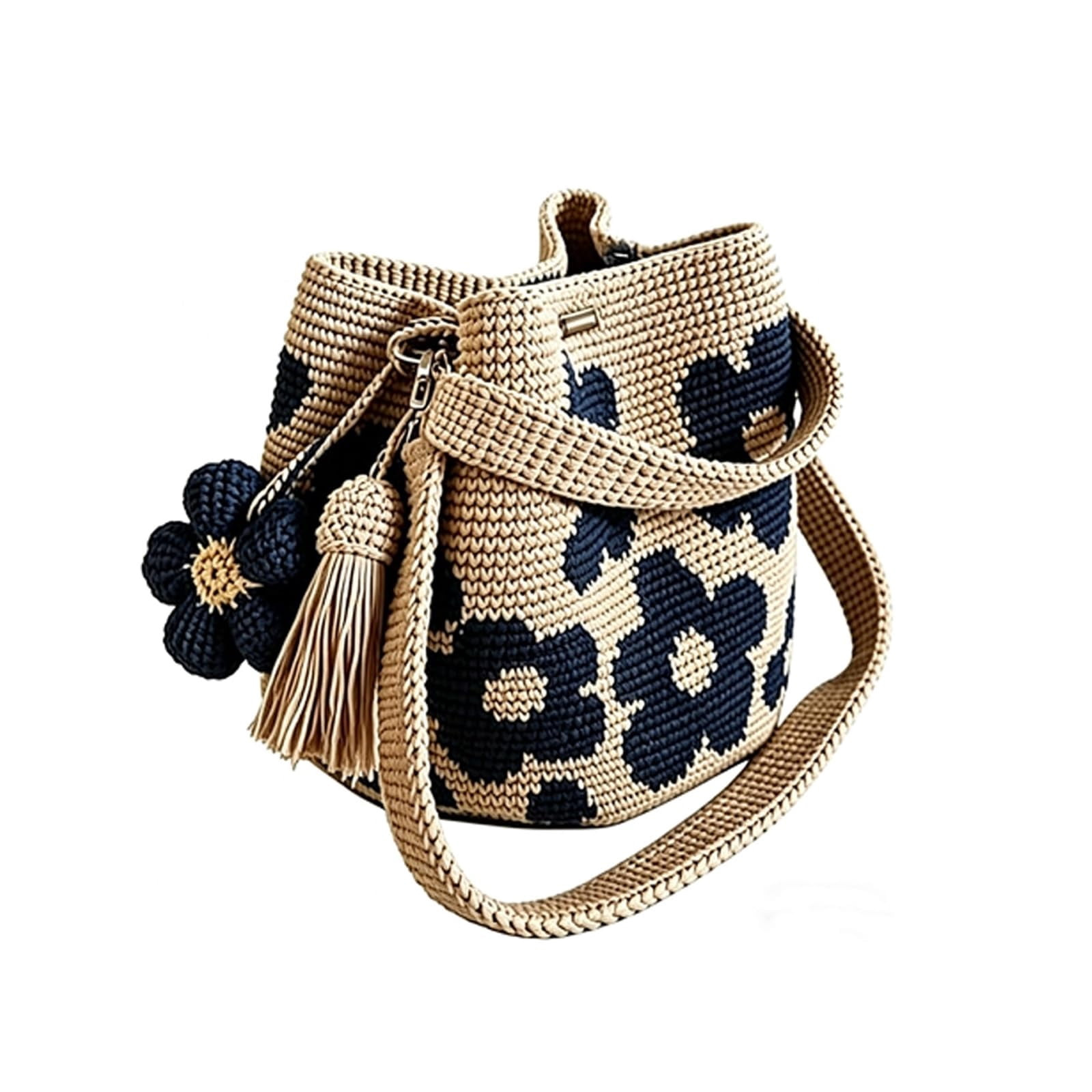Handmade Crochet Flower Tote Knit Boho Beach Handbags Crossbody Shoulder Bag for Women Large Capacity Design