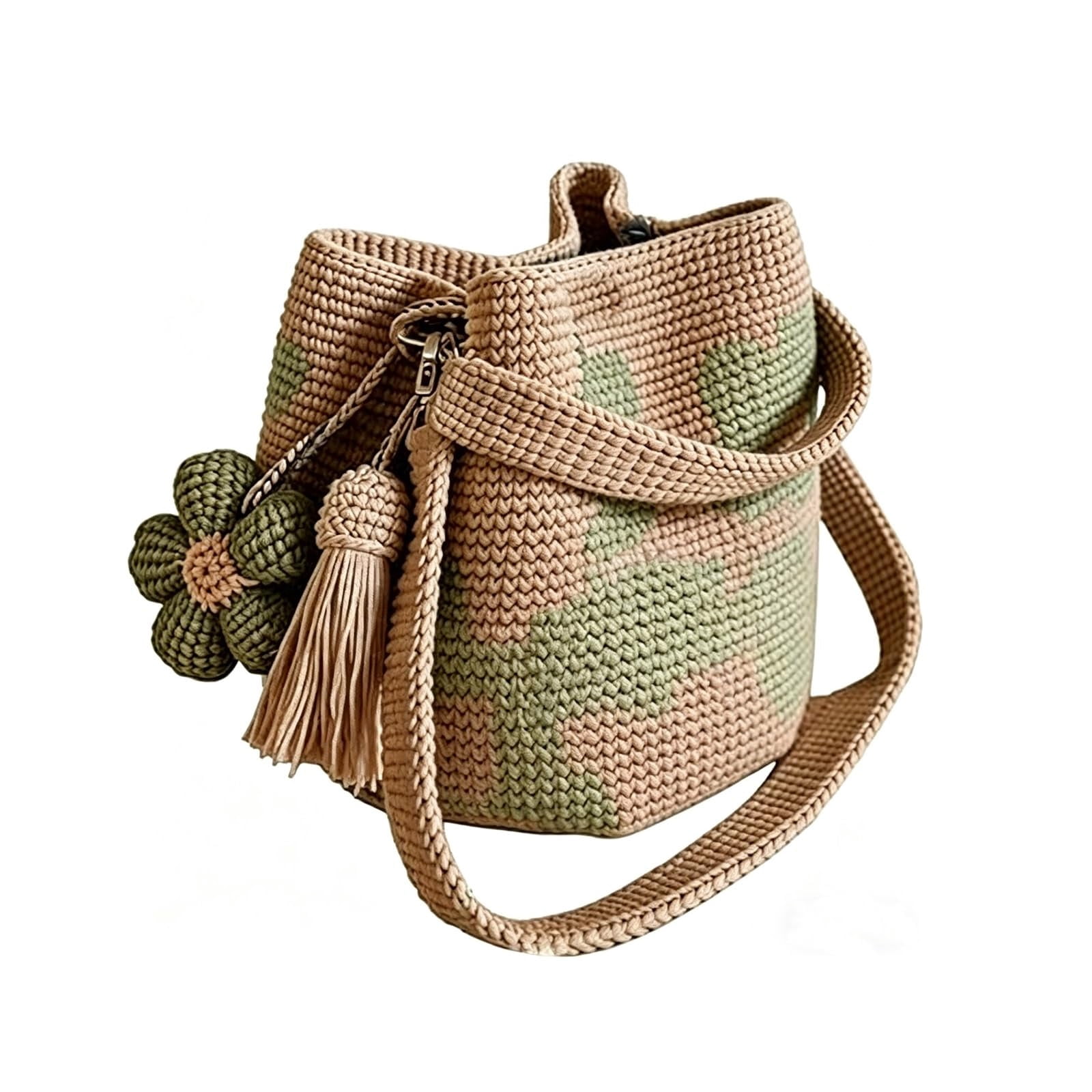 Handmade Crochet Flower Tote Knit Boho Beach Handbags Crossbody Shoulder Bag for Women Large Capacity Design
