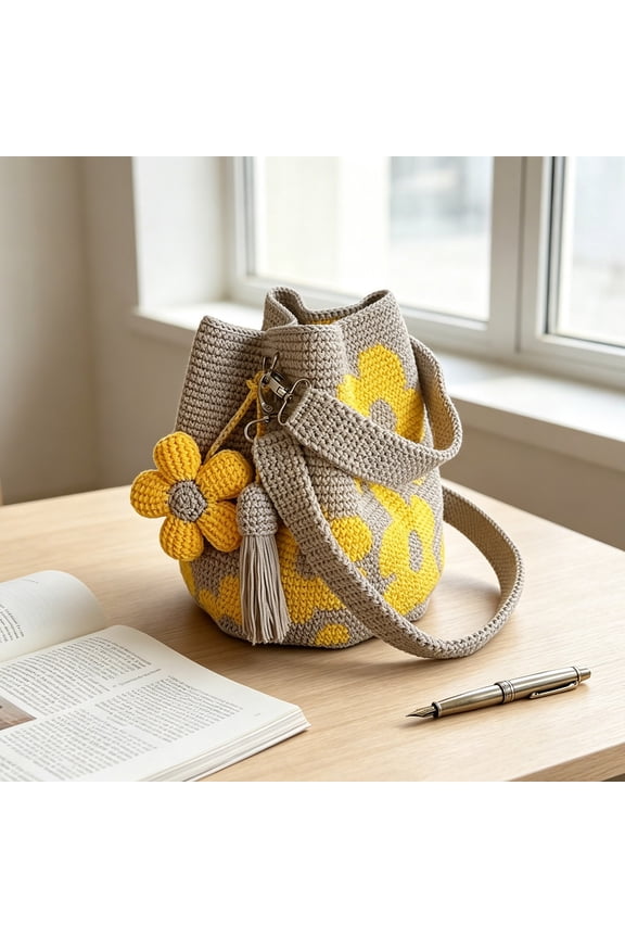 Handmade Crochet Flower Tote, Knit Floral Purse Bag Boho Beach Handbags Crossbody Shoulder Bag,Handmade Crocheted Double-sided Bag for Women Vacation