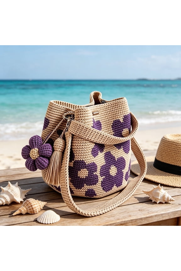 Handmade Crochet Flower Tote Knit Floral Purse Bag Boho Beach Handbags Crossbody Shoulder Bag for Women Vacation