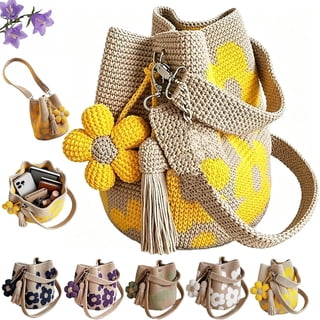 Handmade Crochet Flower Tote, Knit Floral Purse Bag for Women Vacation