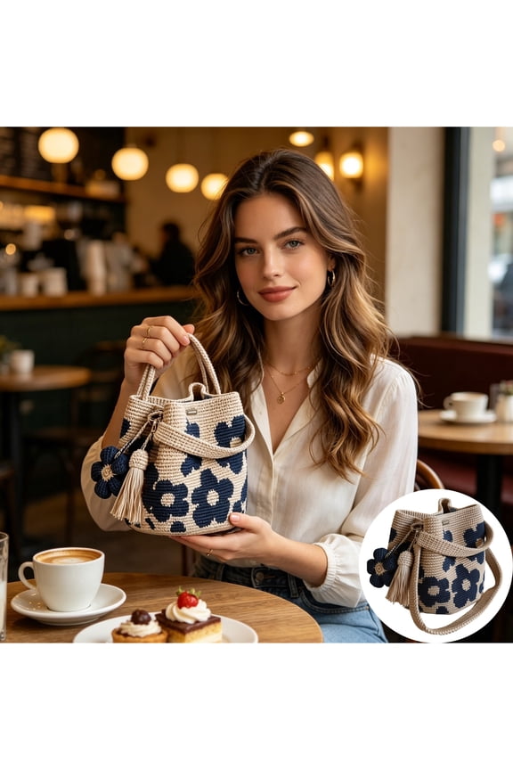 Handmade Crochet Flower Tote Knit Handbag, Boho Casual Shoulder Purse, Versatile Crossbody Bag for Daily Use, Travel, Gift for Her