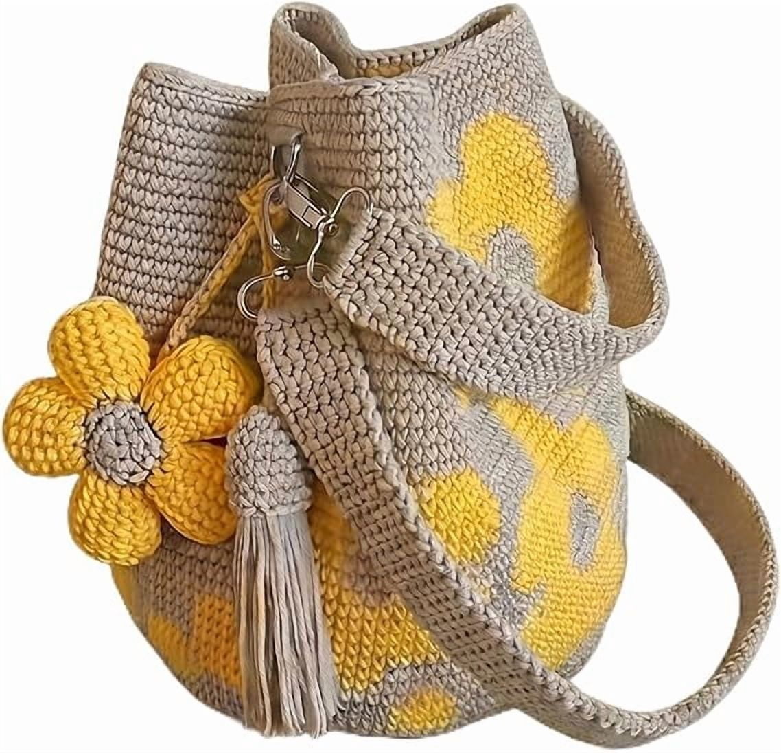 Handmade Crochet Flower Tote, Women's Crochet Purse Boho Knitted Floral Tote Bag Shopping Bags for Everyday & Travel(M)