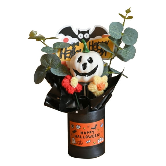 Handmade Crochet Flowers, Artificial Bouquet Knitted Bouquet For Home Decoration Table Centerpiece, Gift With Pumpkin Base