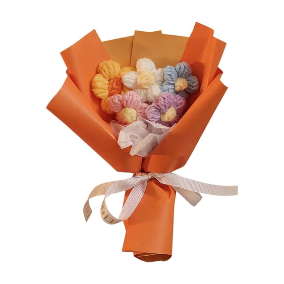 Handmade Crochet Flowers Bouquet, Knitted Orange Tulips, 7.1in Artificial Floral Arrangement for Home Decor, Unique Mother's Day Gift, Valentines Day Decorations, 1Pcs A