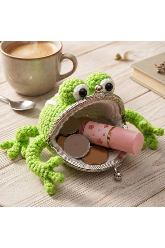 Handmade Crochet Frog Coin Purse Keychain, Cute Knitted Animal Hanging Accessory, Lightweight, Compact Gift for Back to School, Kids, Friends, and Family, Unique Design