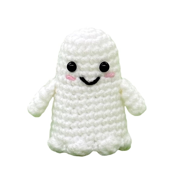 Handmade Crochet Ghost Figurine, 2.56 Inch White Smiling Face Halloween Desktop Decoration
