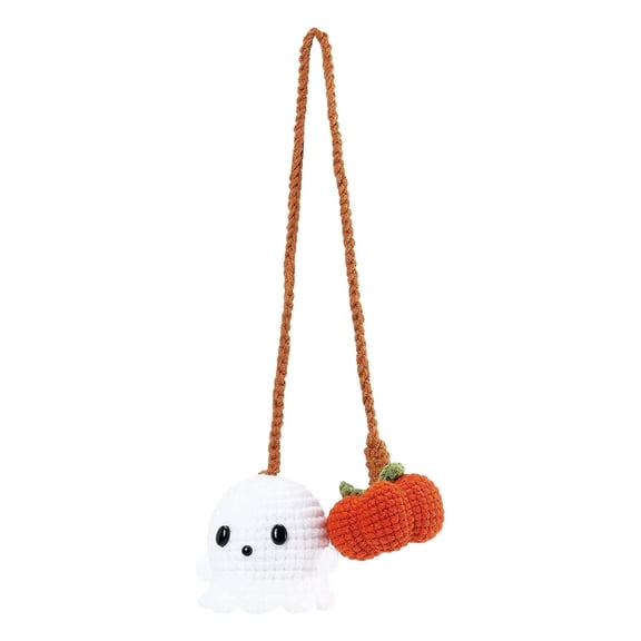 Handmade Crochet Ghost and Pumpkin Car Hanging Ornament, Cute Halloween Rear View Mirror Accessories, Knitted Car Charm Pendant for Halloween Party Decor and Gift