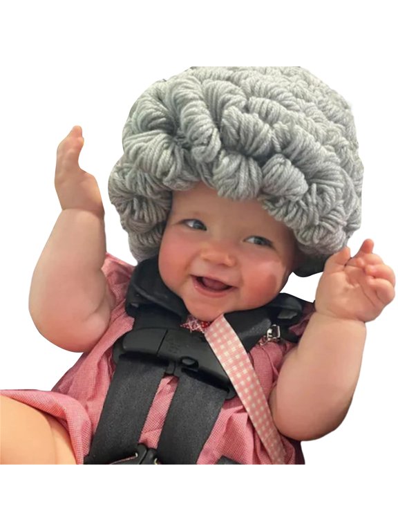 Handmade Crochet Grandma Hat for Toddler Pilling Resistant Windproof Hat Curly Hair Headgear Novelty Knit Cap