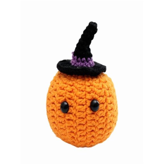 Handmade Crochet Halloween Pumpkin Figurine with Removable Witch Hat – Soft Emotional Support Gift, Cute Pumpkin Decor for Home/Office/Party, Festive Halloween Decoration,C,1PC