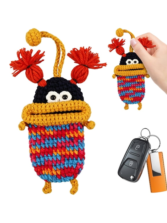 Handmade Crochet Key Cover, Big Mouth Key Protector Case With Metal Key Ring, Cute Car Key Cover For Women Men Kids, Soft Knitted Keychain For Bag Charm And Gift