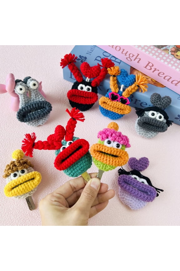 Handmade Crochet Key Pouch for Car Key Fob, Big Mouth Little Monster Car Key Case/Protector, Soft Cotton-Blend Yarn Drawstring Key Bag Crochet Bag Funny Gifts
