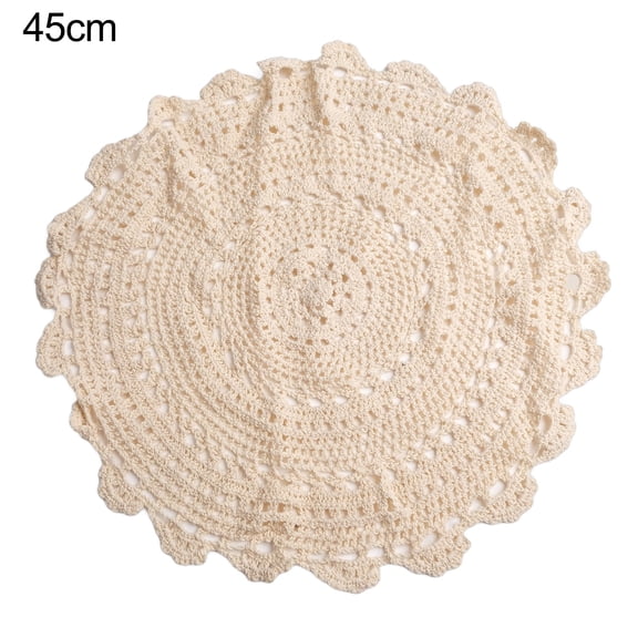 Handmade Crochet Lace Cotton Placemat, Table Cloth Doily Cover Pad For Dining Table, Coffee Shop, Hotel Decor,Beige, 13/25/35/45cm(45cm)