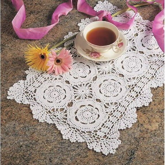 Handmade Crochet Lace Cotton Traycloth Placemats, 2-piece Set, 14"x20" (rectangular, white)