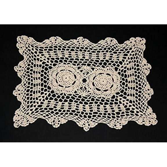 Handmade Crochet Lace Cotton Traycloth Placemats, Set of 4, 10"x14" (Rectangular, beige)