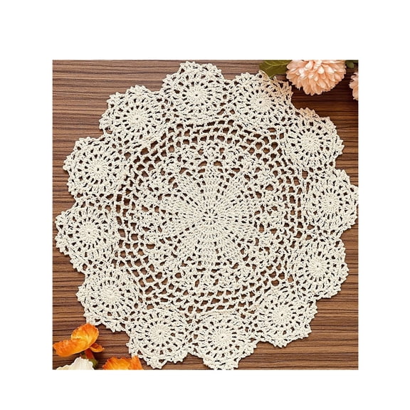 Handmade Crochet Lace Doilies, Set of 2 Round Floral Placemats, Vintage Decorative Lace Table Doily