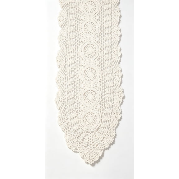 Handmade Crochet Lace Oval Table Runner, Cotton Vintage Farmhouse Dining Table Dresser Scarf for Wedding Holiday Party Decor