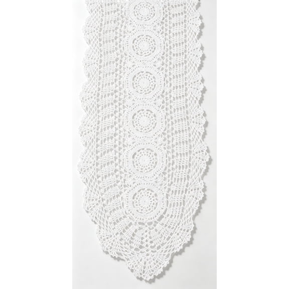 Handmade Crochet Lace Oval Table Runner, Cotton Vintage Farmhouse Dining Table Dresser Scarf for Wedding Holiday Party Decor
