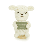 Handmade Crochet Lamb Figurine with Psalm 231 Card and Wooden Stand, Christian Keepsake Gift