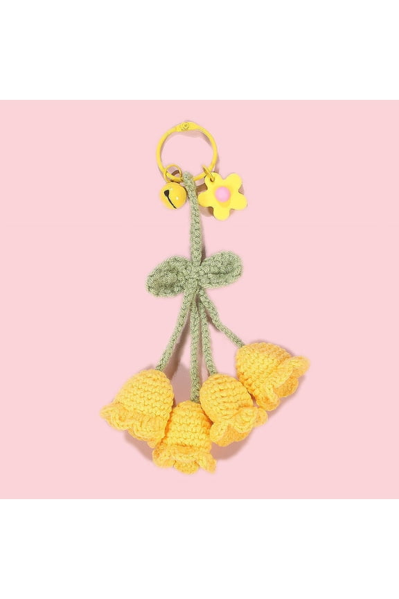 Handmade Crochet Keychain Lily of The Valley Woolen Thread Flower Key Chain Pastoral Plant Decoration Accessories for
