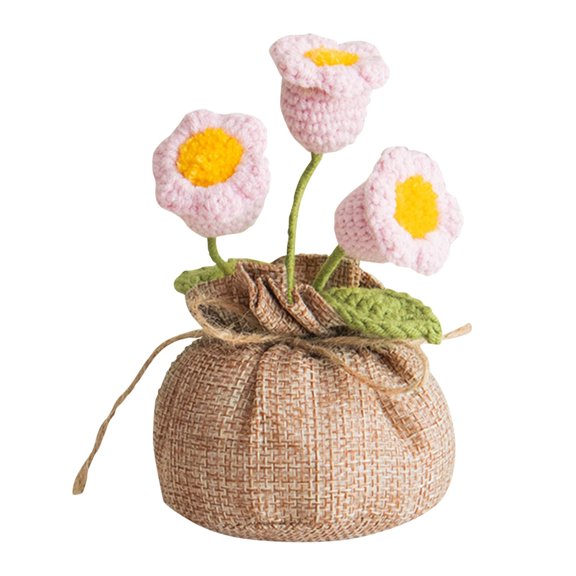 Handmade Crochet Mini Potted Boho Home Decoration Knitted Desktop Ornament For Desk Bedroom Balcony