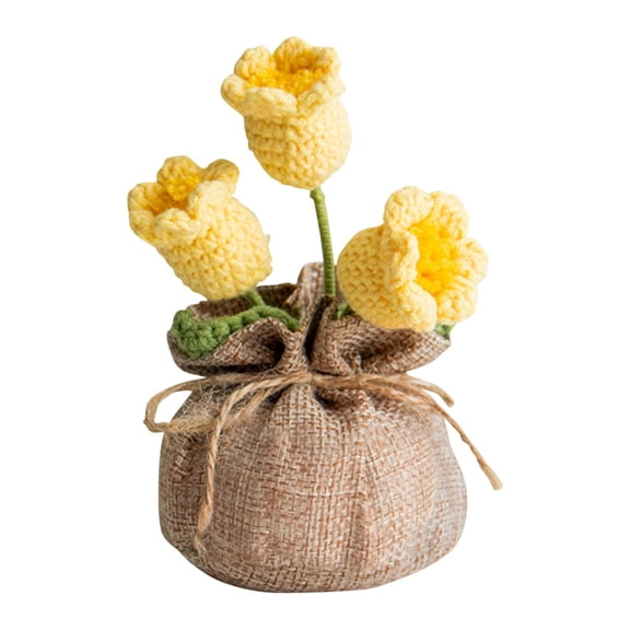 Handmade Crochet Mini Potted Boho Home Decoration Knitted Desktop Ornament for Desk Bedroom Balcony