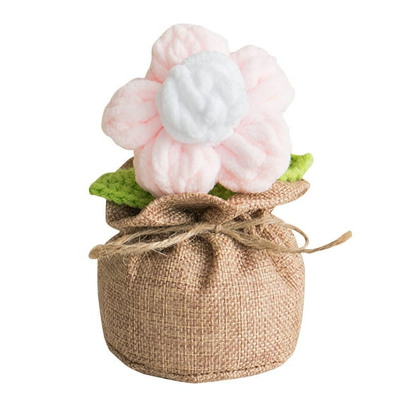 Handmade Crochet Mini Potted Boho Home Decoration Knitted Desktop Ornament for Desk Bedroom Balcony