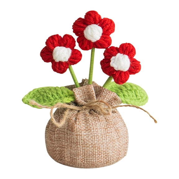 Handmade Crochet Mini Potted Boho Home Decoration Knitted Desktop Ornament for Desk Bedroom and Balcony