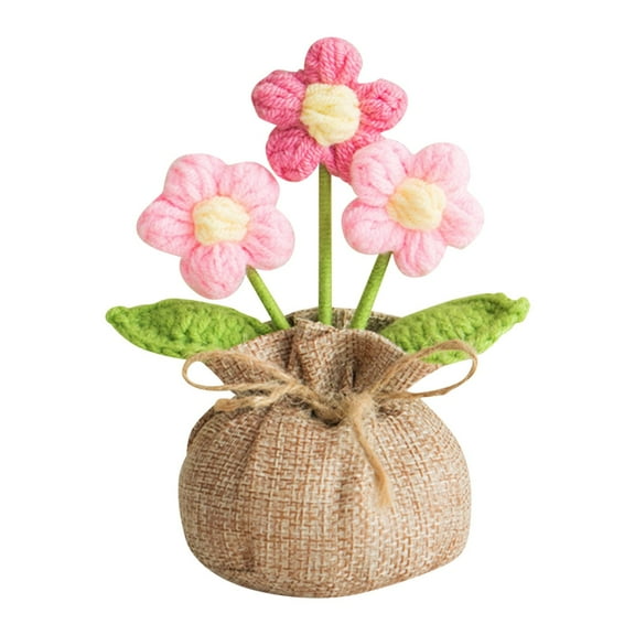 Handmade Crochet Mini Potted Boho Home Decoration Knitted Desktop Ornament for Desk Bedroom and Balcony