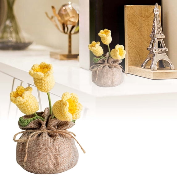 Handmade Crochet Mini Potted Boho Home Knitted Desktop Ornament Elegant Decorative For Desk Bedroom