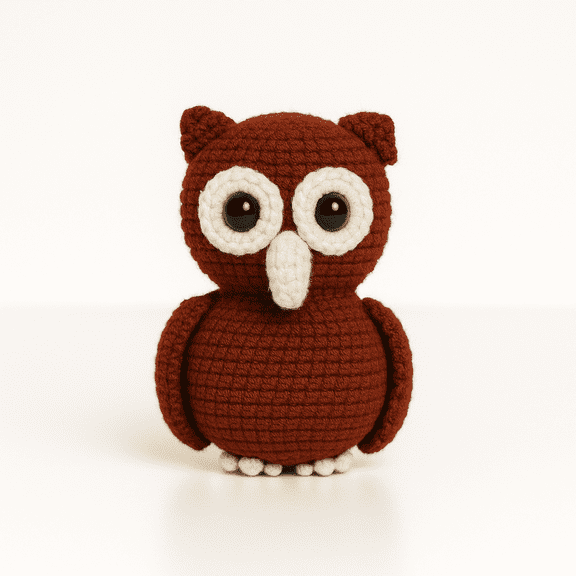 Handmade Crochet Owl Plush Soft Woolen Toy in Rustic Brown | Cute Woodland Animal Gift for Kids, Fall Decor & Collectors