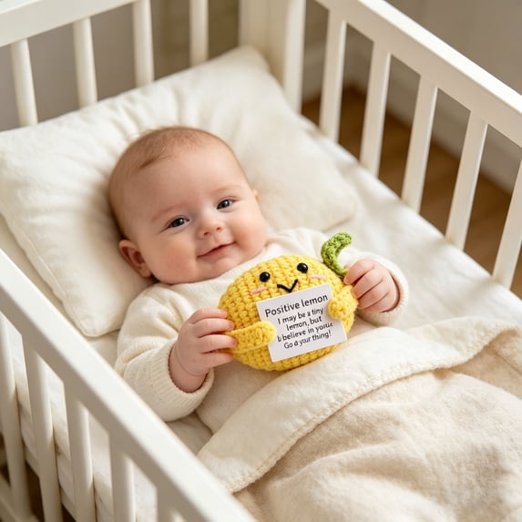 Handmade Crochet Plush Toy Positive Lemon Doll with Inspirational Affirmation Card Cute Knitted Cuddly Toy Stuffed Animals for Stress Relief and Desk Decor