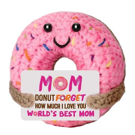Handmade Crochet Positive Donut Plush Cute Decorative Ornament with Funny Inspirational Message for Girls Birthday Graduation Motivation Pink1 Color