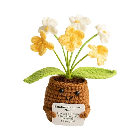 Handmade Crochet Potted Plant, 6 Heads Gradient Yellow Forget-me-not, 1 Pack Hand Knitted Emotional Support Decorative Plant, for Home Desk Office Decoration Festival Gift