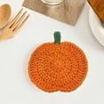 thumbnail image 1 of Handmade Crochet Pumpkin Coaster, Polyester Beverage Mat for Thanksgiving Halloween Table Decor, Set of 1 Fall Harvest Party Supply(A), 1 of 6