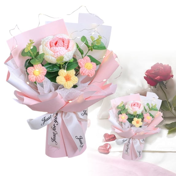 Handmade Crochet Rose Bouquet, Knitted Eternal Flower Arrangement for Valentines, Mom & Home Decor