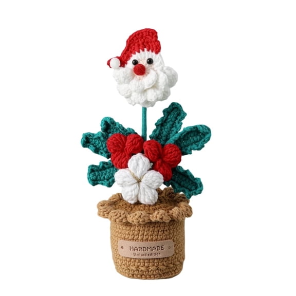 Handmade Crochet Santa Potted Plant, Knitted Amigurumi Mini Christmas Tabletop Figurine, Cute Xmas Tiered Tray Mini Tabletop Christmas Decor, Handmade Gifts