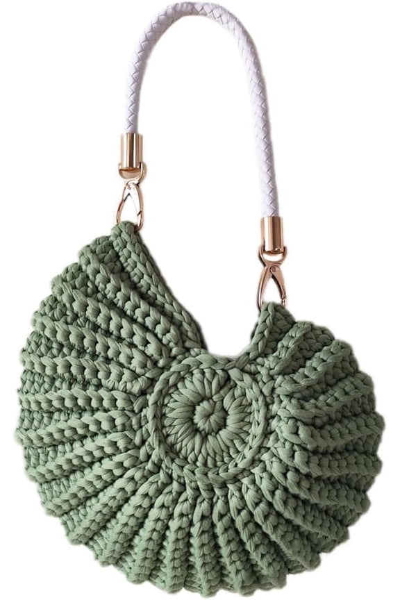 Handmade Crochet Seashell Purse with Pearl Chain Summer Woven Handbag Small Shell Crossbody Beach Bag