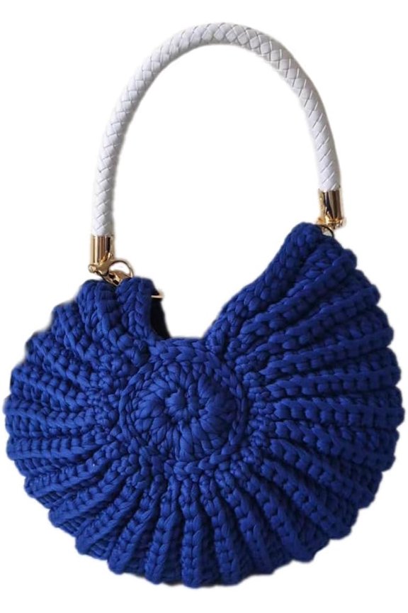 Handmade Crochet Seashell Purse with Pearl Chain Summer Woven Handbag Small Shell Crossbody Beach Bag