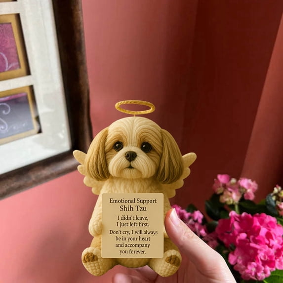 Handmade Crochet Shih Tzu Angel Figurine – Emotional Support Keepsake with Halo & Wings, Memorial Gift for Pet Lovers (8cm Tall)