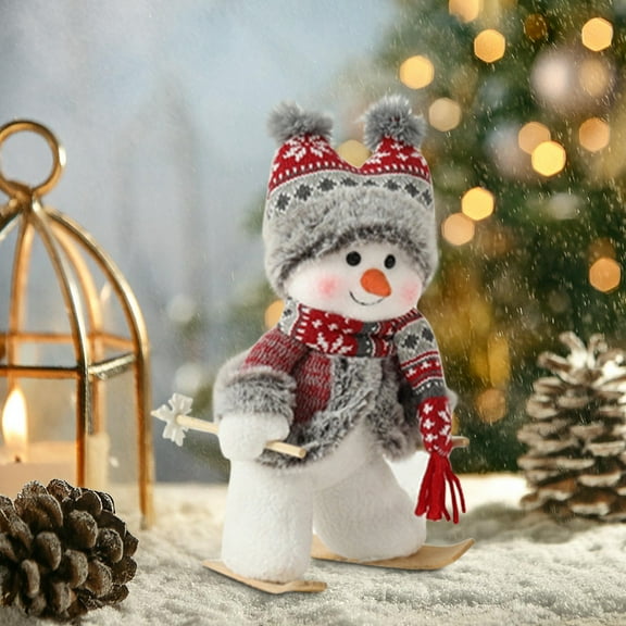 Handmade Crochet Skiing Snowman Doll Christmas Decor,Mini Snowman Figurine for Winter Home Decor,Festive Tiered Tray Accent,Cute Holiday Gift for Indoor Desktop Display