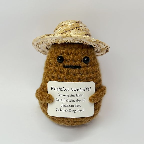 Handmade Crochet Straw Hat Potato Positive Gift,Emotional Uplifting Support Cheer Up Knitted Small Pickle Potato for Women Men Birthday Easter Funny Stocking Stuffers Christmas Graduation