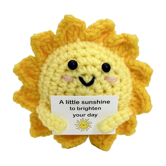 Handmade Crochet Sun Plush Doll  Cute Quirky Desk Ornament with Positive Energy for Home Office Shelf Display