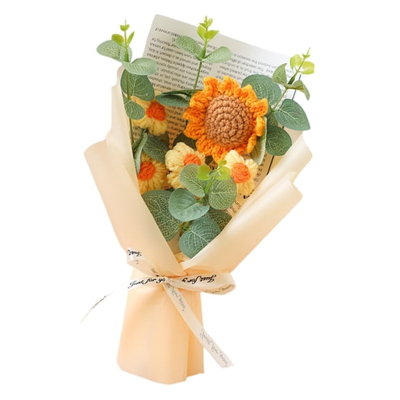 Handmade Crochet Sunflower Bouquet Home Decoration Crochet Flowers Yarn Flower