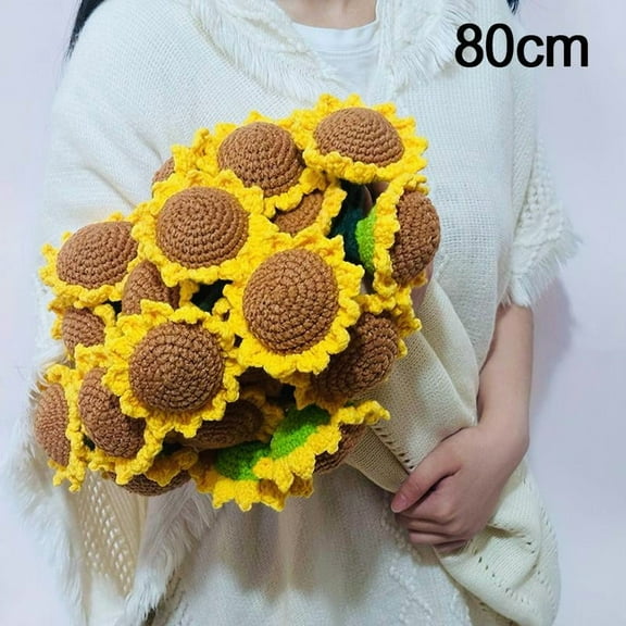 Handmade Crochet Sunflower Bundle Blanket, Soft Lightweight Flower Finished Knitted Throw Blankets, Mother's Day Birthday, Bedroom - Valentine's Day, Home Knitting Kits Arts Crafts Decor E8H6