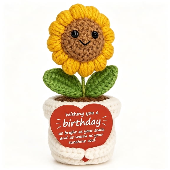 Handmade Crochet Sunflower Desk Decor - Positive Inspirational Birthday Gift for Women Men, Coworker Co-worker, Mom Friend - Cute Emotional Support