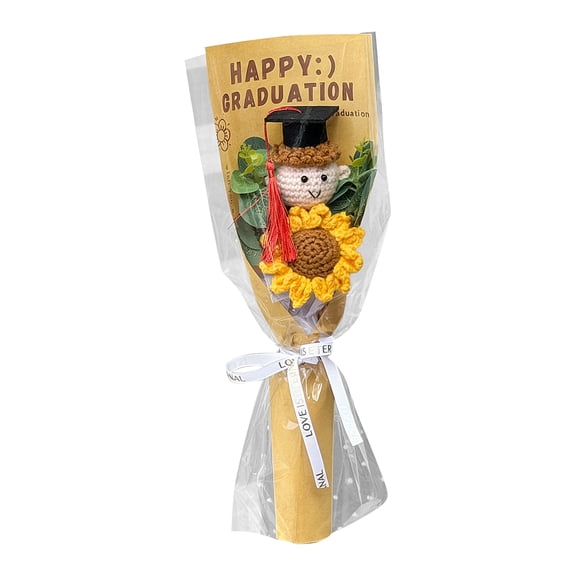 Handmade Crochet Sunflower Graduation Gift Set, Single Yarn Flower Doctor Doll Bouquet, Creative Celebration Keepsake for High School College Students T-oy